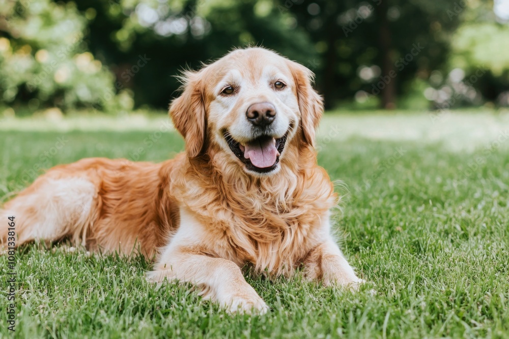 Playful golden retriever park pet photography lush greenery close-up joyful moments Playful golden retriever park pet photography lush greenery close-up joyful moments