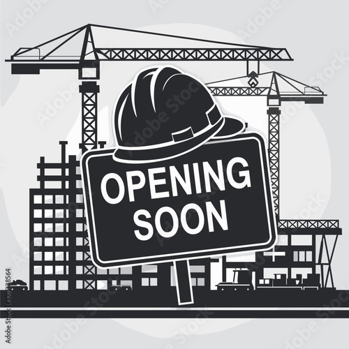 Opening Soon Sign with Hard Hat