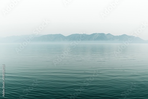 Calm reflections on a misty lake mountain range landscape photography serene environment wide angle tranquility