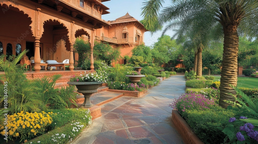 Serene Garden Pathway in Elegant Landscape Setting Serene Garden Pathway in Elegant Landscape Setting
