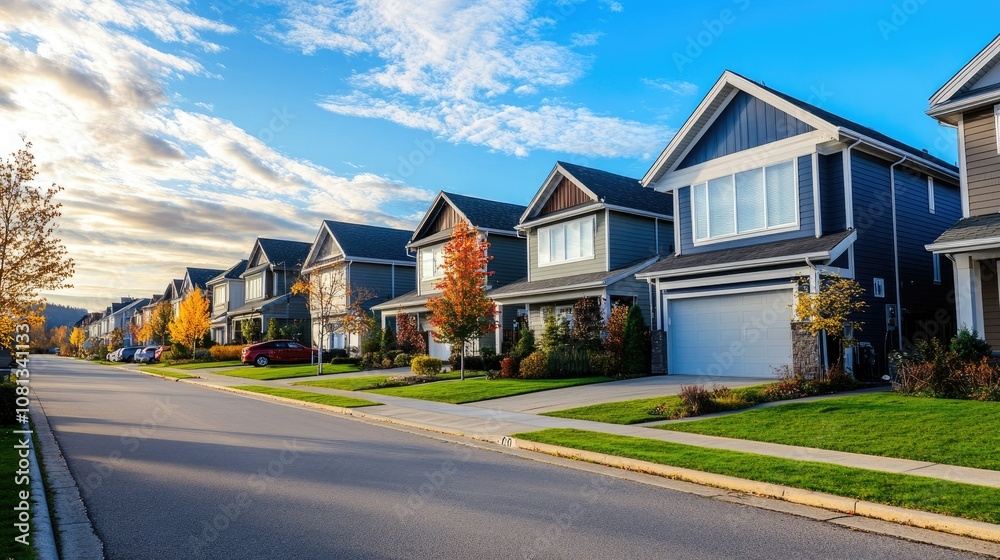 Charming Suburban Neighborhood with Clear Sky