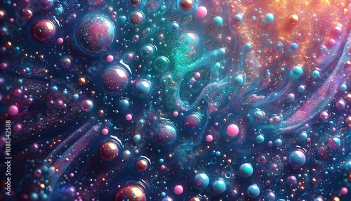 Neon jelly texture with embedded glitter particles, sparkling, high energy background, abstract purple background with drops