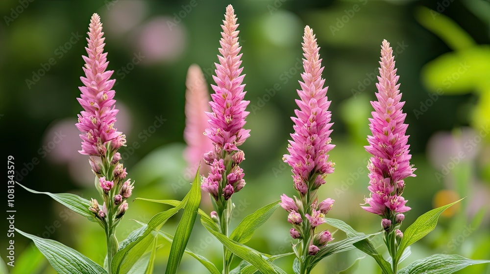 Vibrant Pink Flowers in Garden Setting Vibrant Pink Flowers in Garden Setting