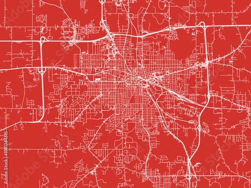 Christmas Map of Jackson Michigan, USA in Snowy White on Festive Red Background.