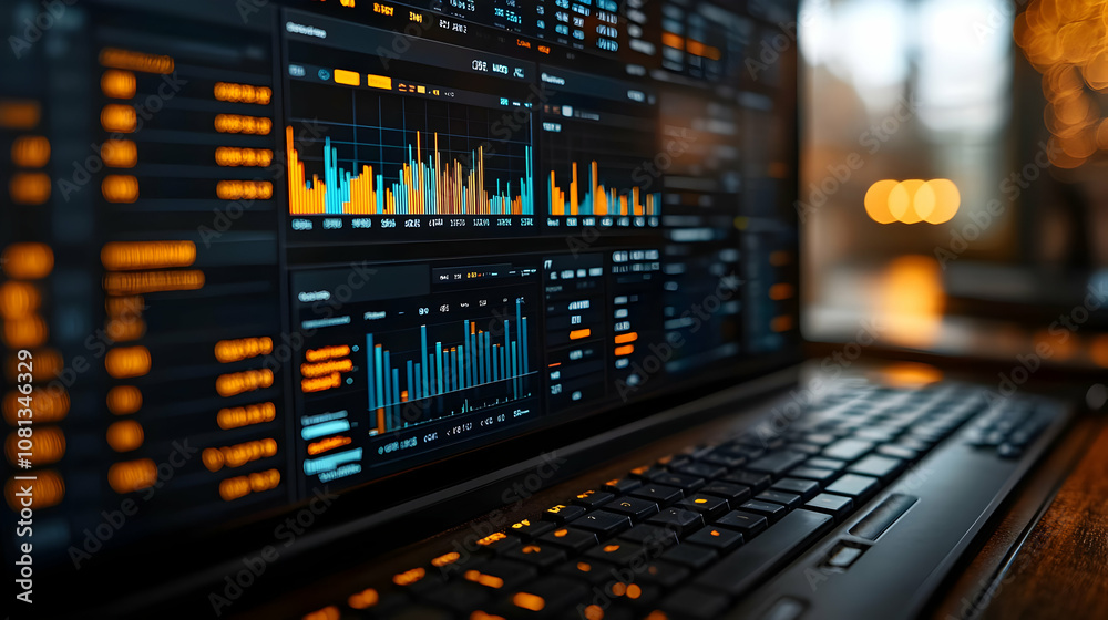 Laptop Screen with Financial Data - Illustration Laptop Screen with Financial Data - Illustration