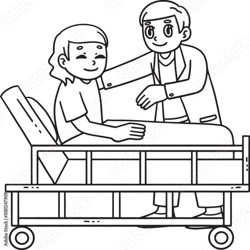 Doctor Assisting Patient to Sit Upright Isolated 