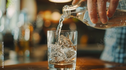 A person pouring a beverage into a glass practicing mindful portion control.