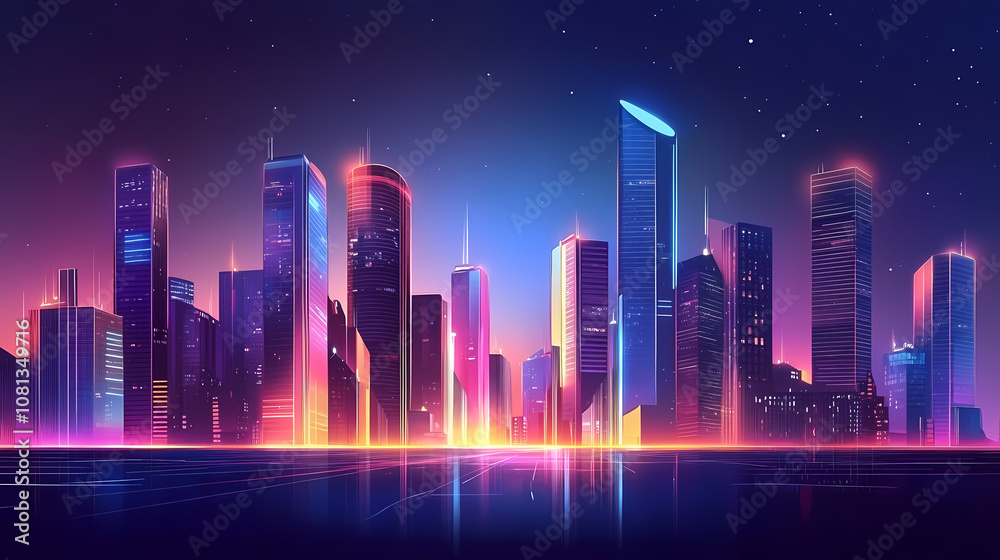 Futuristic metropolis with towering architecture and luminescent lights. Luminescent. Illustration Futuristic metropolis with towering architecture and luminescent lights. Luminescent. Illustration