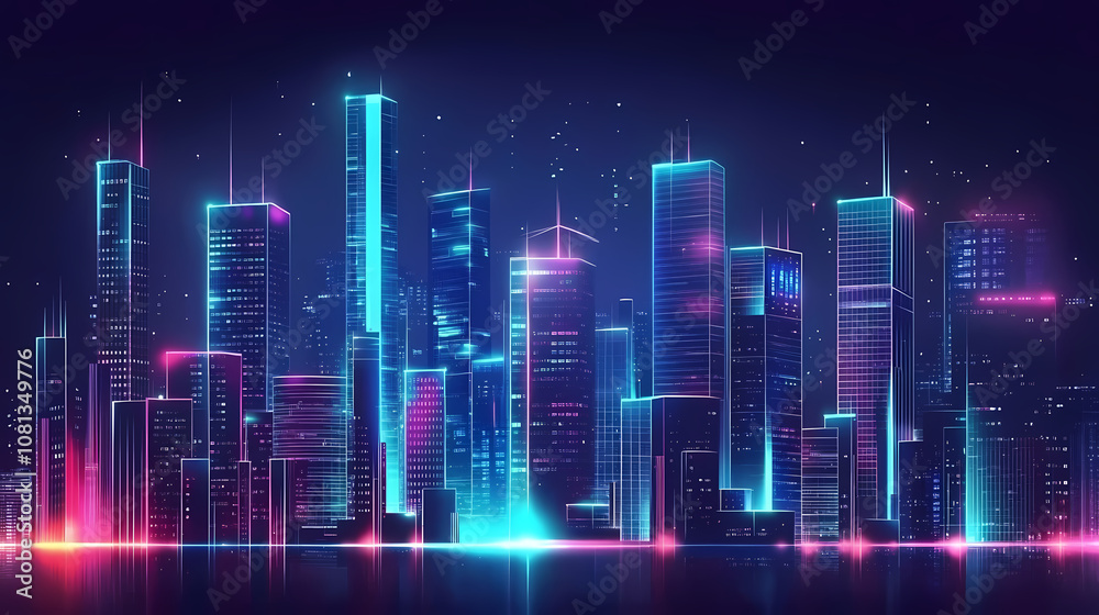 Futuristic metropolis with towering architecture and luminescent lights. Luminescent. Illustration Futuristic metropolis with towering architecture and luminescent lights. Luminescent. Illustration