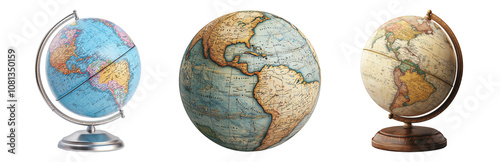 PNG Vintage and Modern Globes Collection for Education. Isolated on transparent background