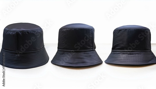 a black bucket hat displayed mockup featuring different angles highlighting the trendy accessory in a stylish urban context