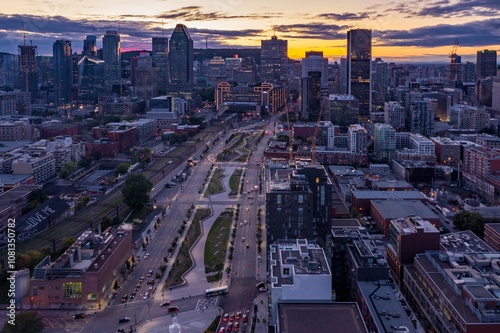 Griffintown and downtown city skyline of Montreal at sunset, Quebec, Canada. photo