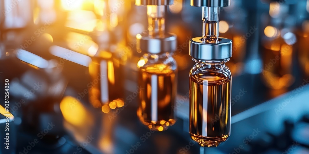 Pharmaceutical production medical vials on the production line manufacturing facility industrial environment close-up view quality assurance concepts Pharmaceutical production medical vials on the production line manufacturing facility industrial environment close-up view quality assurance concepts