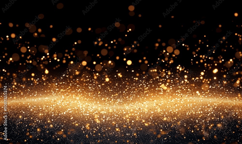 Black Background with Gold Glitter and Dust Particles Festive Luxurious Atmosphere Illustration Black Background with Gold Glitter and Dust Particles Festive Luxurious Atmosphere Illustration
