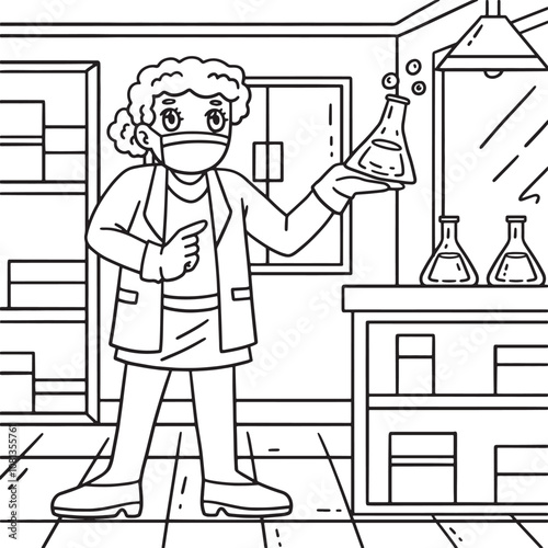 Female Doctor with Flask Coloring Page for Kids