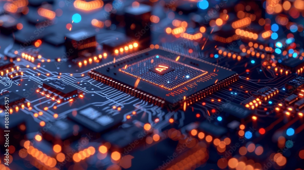 Fototapeta premium AI Circuit Board Chip 3D Rendering Artificial Intelligence Technology Background