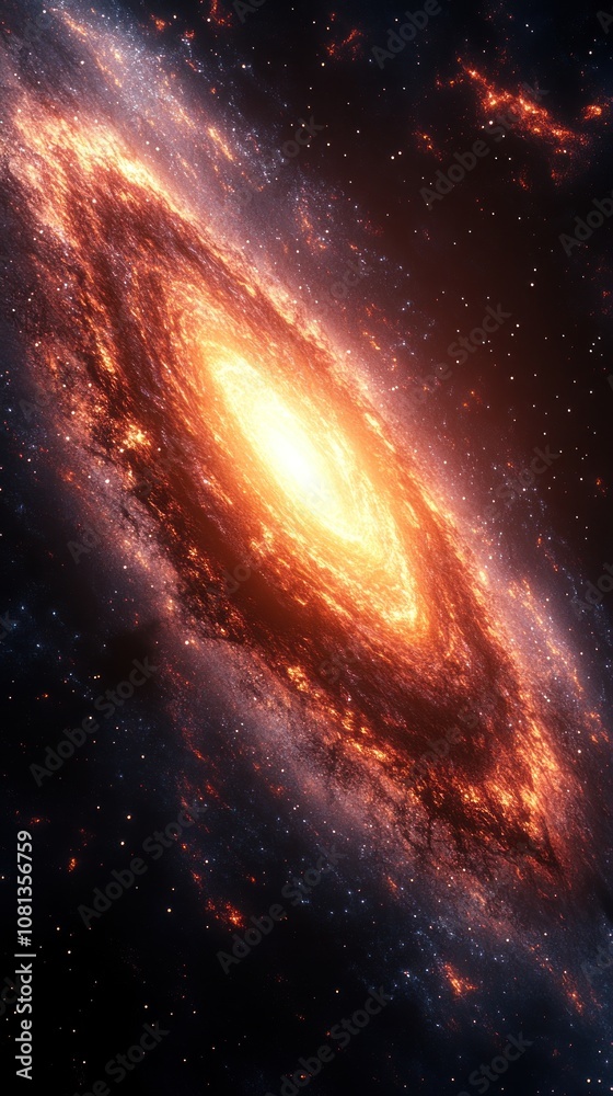 Fototapeta premium A vibrant galaxy emitting light and swirling cosmic dust.