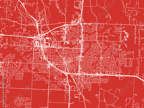 Christmas Map of Lee's Summit Missouri, USA in Snowy White on Festive Red Background.