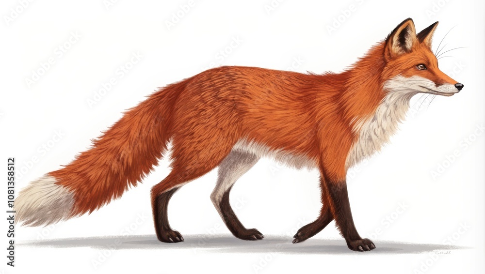 Obraz premium A Red Fox Walking Gracefully Across a Light Background, Showcasing Its Elegant Form and Vibrant Fur. Generative AI