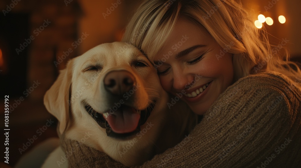 Warm Embrace, Cozy Moment Between Woman and Dog