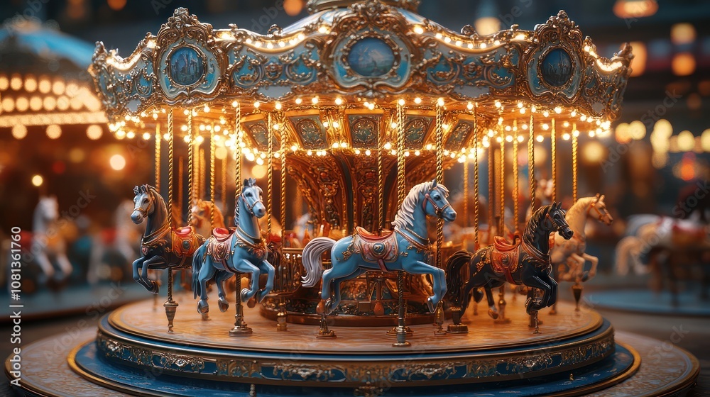 Obraz premium toy carousel with horses and vibrant colors spinning in a circle