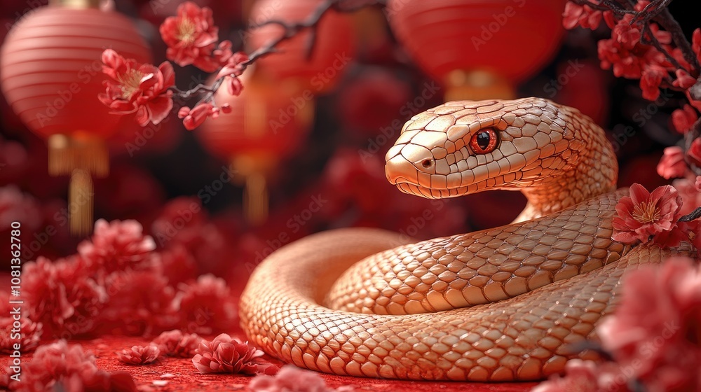 Fototapeta premium Zodiac Snake on Red – Year of the Snake for Chinese New Year 2025