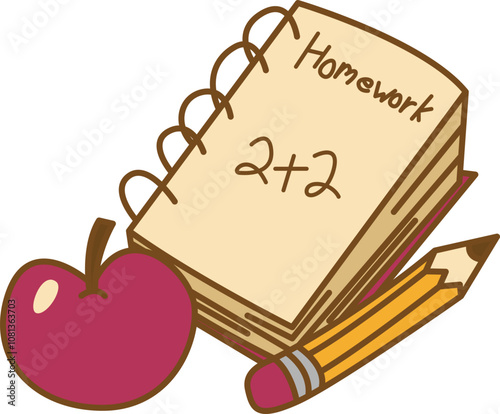 Cartoon school homework illustration. School work doodle.