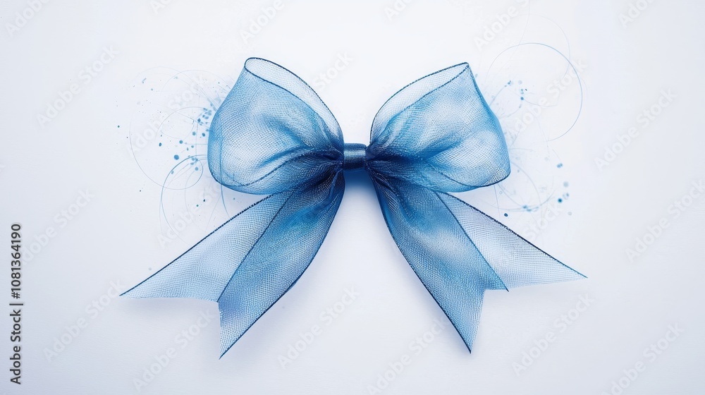 Watercolor blue bow with soft shadows, graceful silhouette