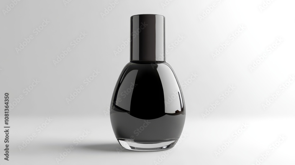 A black glass bottle with a black cap on a white background. A black glass bottle with a black cap on a white background.
