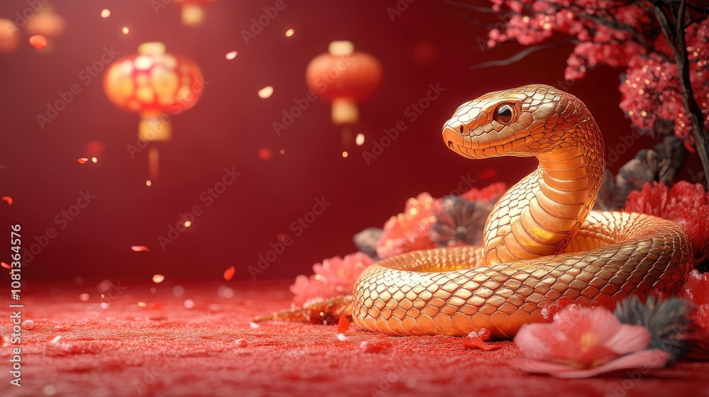 Year of the Snake Chinese New Year Celebration on Red Background