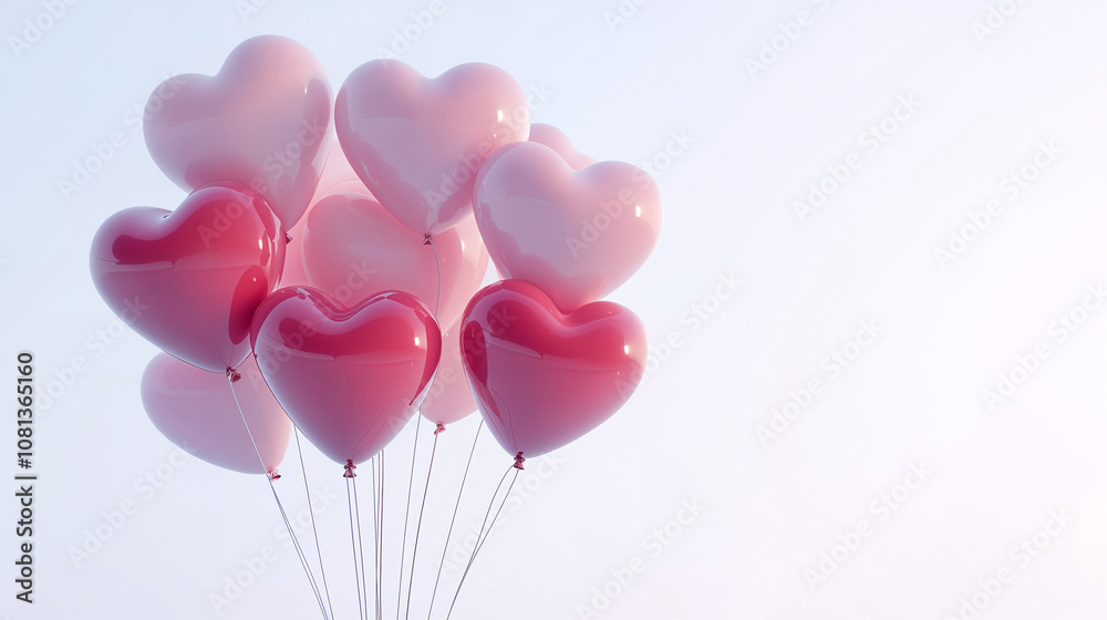 Pink and red heart shaped balloons with copy space - Valentine's day concept Pink and red heart shaped balloons with copy space - Valentine's day concept