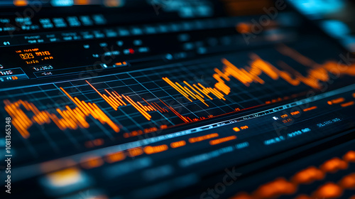 Dynamic Stock Market Data Displayed on a Digital Screen with Orange and Blue Hues