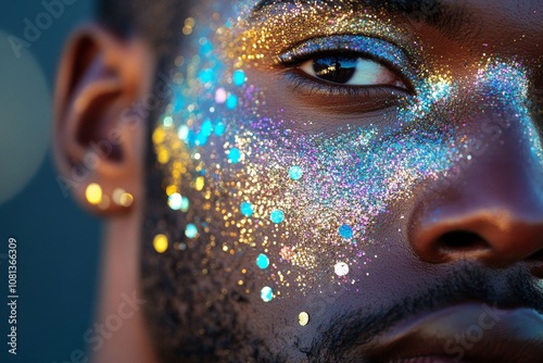 Vibrant glitter makeup highlighting artistic expression and sparkling creativity photo