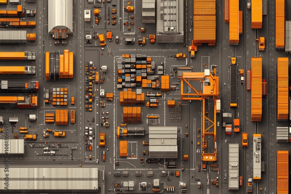 Dynamic cargo operations international port aerial view urban environment logistics concept