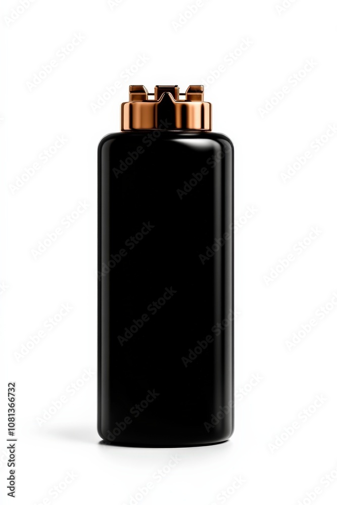 A sleek black bottle with a metallic top, showcasing a modern and minimalistic design, perfect for cosmetics or personal care products. A sleek black bottle with a metallic top, showcasing a modern and minimalistic design, perfect for cosmetics or personal care products.