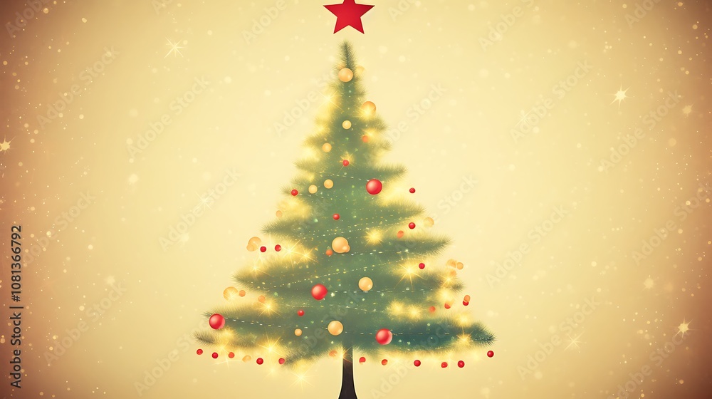 Decorated Christmas Tree with Red and Gold Ornaments and a Red Star on Top Decorated Christmas Tree with Red and Gold Ornaments and a Red Star on Top