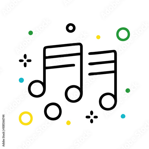 Stylish music note icons with colorful accents representing rhythm and melody in a playful design