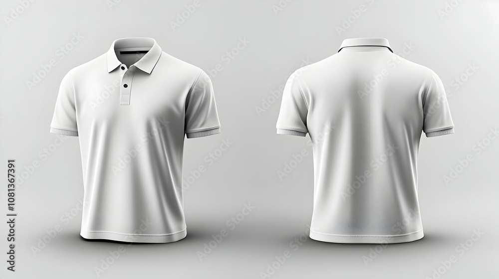3D Render of a Blank White Polo Shirt, Front and Back Views, for Mockup Design 3D Render of a Blank White Polo Shirt, Front and Back Views, for Mockup Design