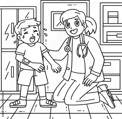 Female Doctor Comforting a Child Coloring Page 