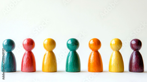 Colorful wooden figures in a row.