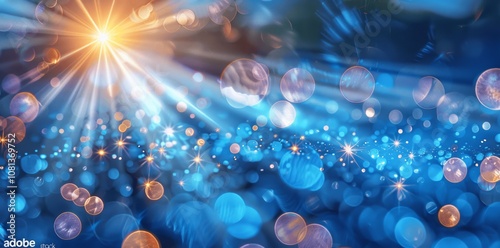 Sunny Blue Sky with Lens Flare and Abstract Background