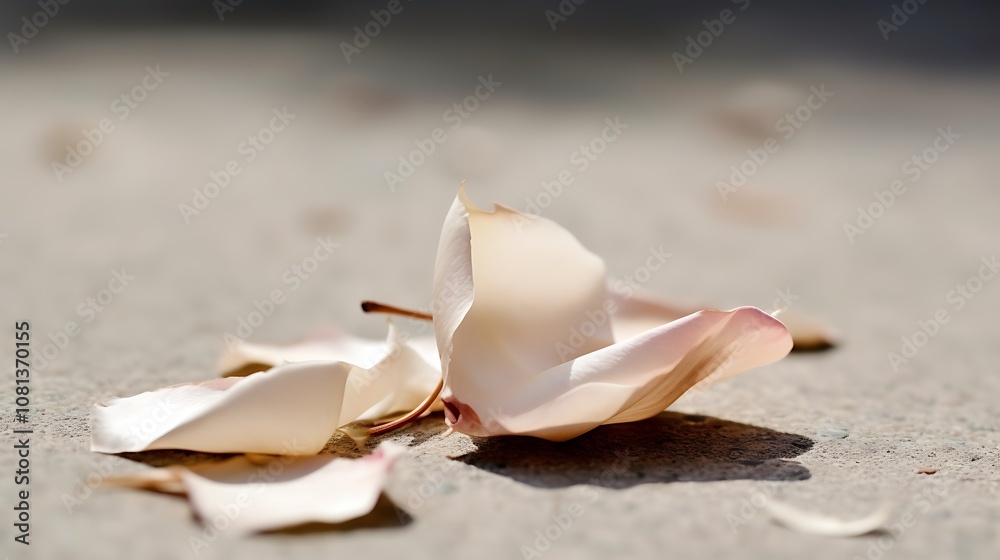 Delicate White Flower Petals Scattered on Concrete Delicate White Flower Petals Scattered on Concrete