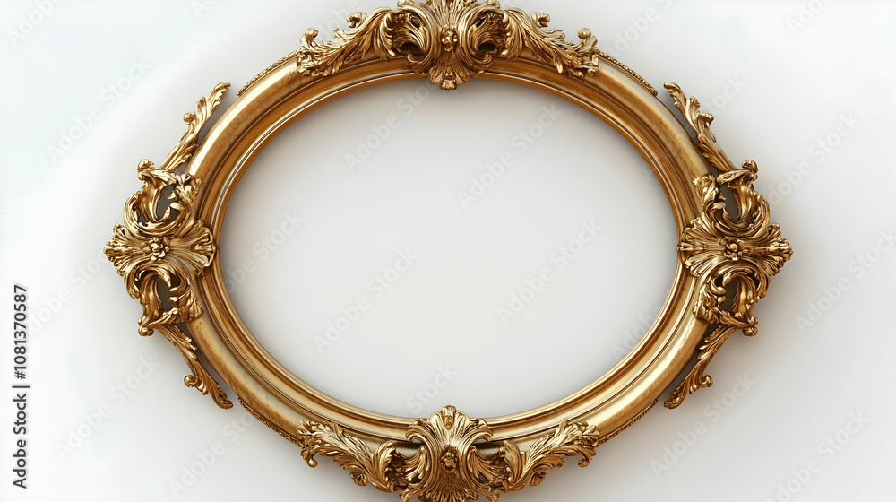 Ornate Gold Oval Frame: 3D Render of an Elegant Decorative Element on White Background Ornate Gold Oval Frame: 3D Render of an Elegant Decorative Element on White Background