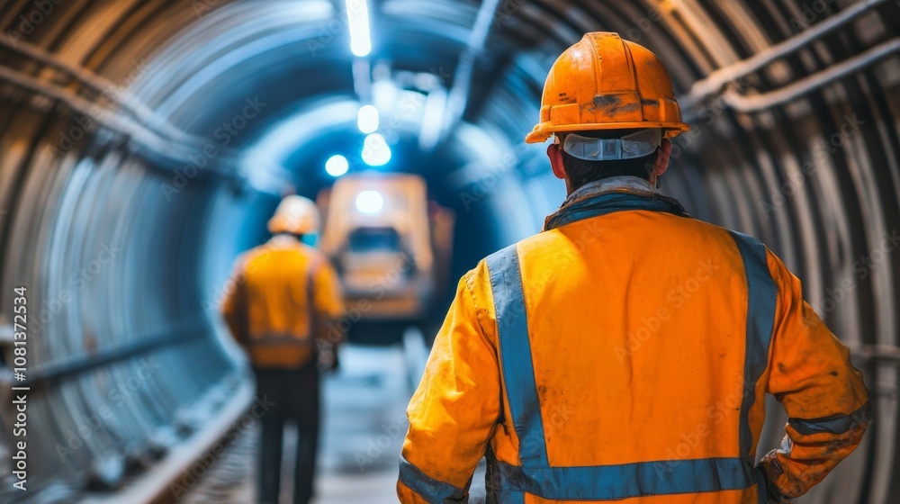 Subway Tunnel Construction with Workers Subway Tunnel Construction with Workers