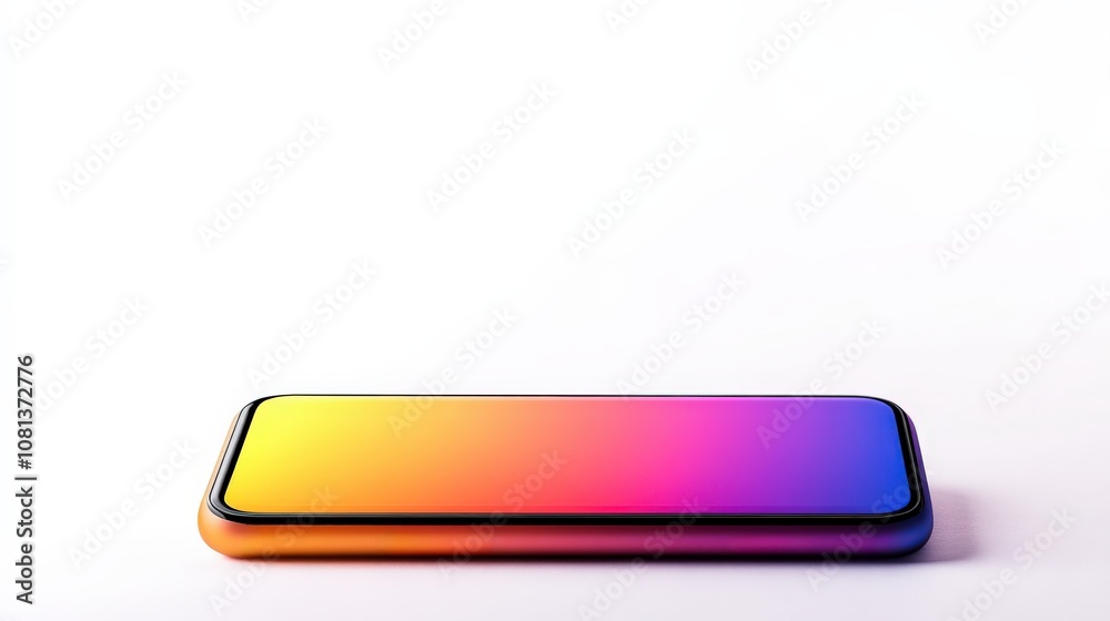 A vibrant, gradient smartphone displayed on a clean white surface, showcasing a striking blend of colors from orange to purple. A vibrant, gradient smartphone displayed on a clean white surface, showcasing a striking blend of colors from orange to purple.
