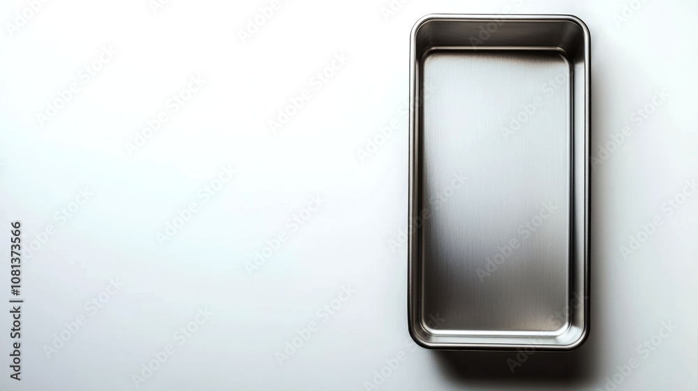 Empty metal baking pan on white background.