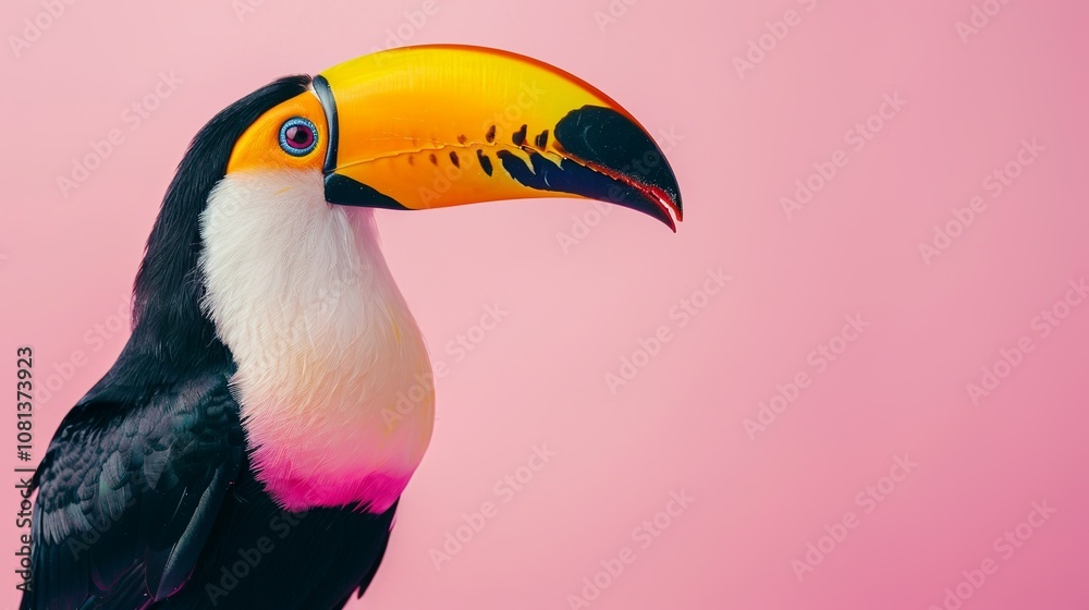 Naklejka premium Toucan as a teacher banner with copy space area for text. Cute Toucan...