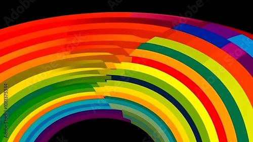 Abstract Colorful Rainbow Arcs on Black Background