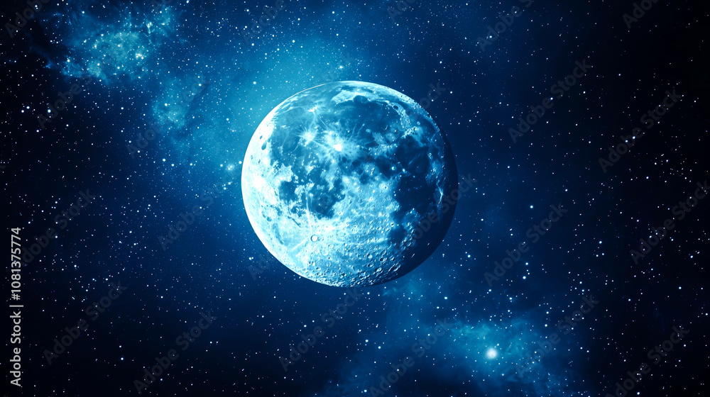 Obraz premium Full blue moon in a starry night sky.