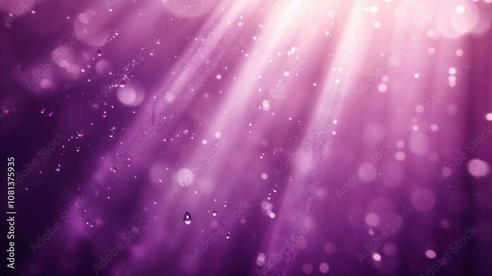 The sun shines brightly through fluffy clouds on a purple background The sun shines brightly through fluffy clouds on a purple background